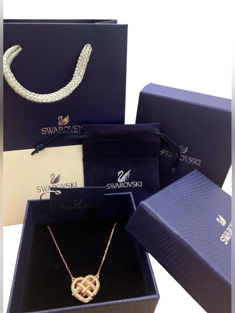 Swarovski Rose Gold Heart Knot Pendant Necklace with Crystals